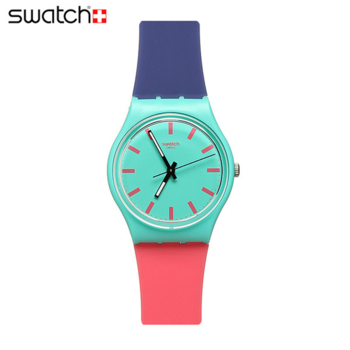 swatch 2014夏季撞色中性石英表 锦缎朱红 gg215