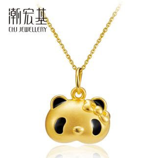潮宏基 熊猫琪琪QiQi（蝴蝶结款） 3D硬金 黄金/足金吊坠（小版）