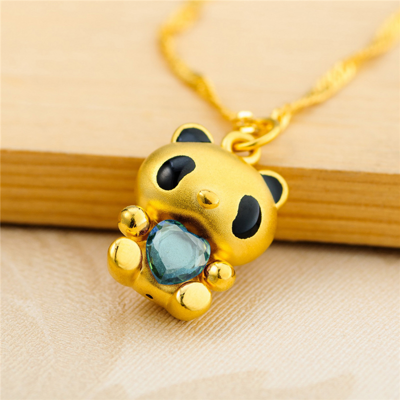 潮宏基 熊猫宝宝 抱蓝水晶(无蝴蝶结) 3d硬金 黄金/足金吊坠