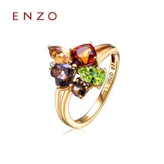 ENZO   18K黄金橄榄石黄晶烟晶钻石彩色宝石女戒