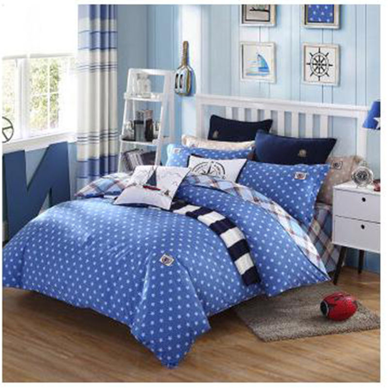 儿童全棉三件套件学生床上用品学院风男孩床单被套耶鲁三件套 蓝色1