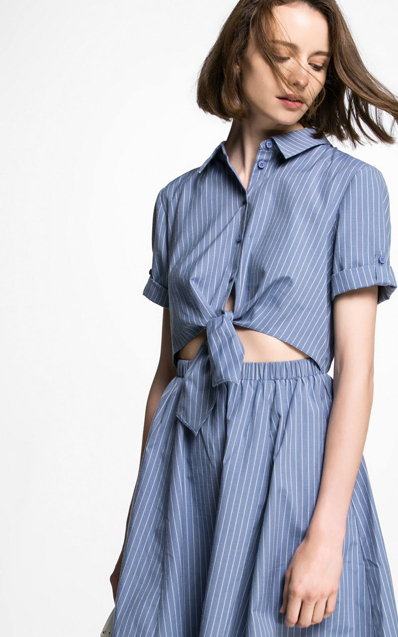 veromoda条纹假两件短袖a版连衣裙31637b518036