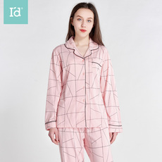 爱帝2019新款女式长袖长裤家居套简约女空调服套图案睡衣女**套