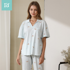爱帝2020年春夏新品女式甜美风家居服套装小条纹印花简约睡衣
