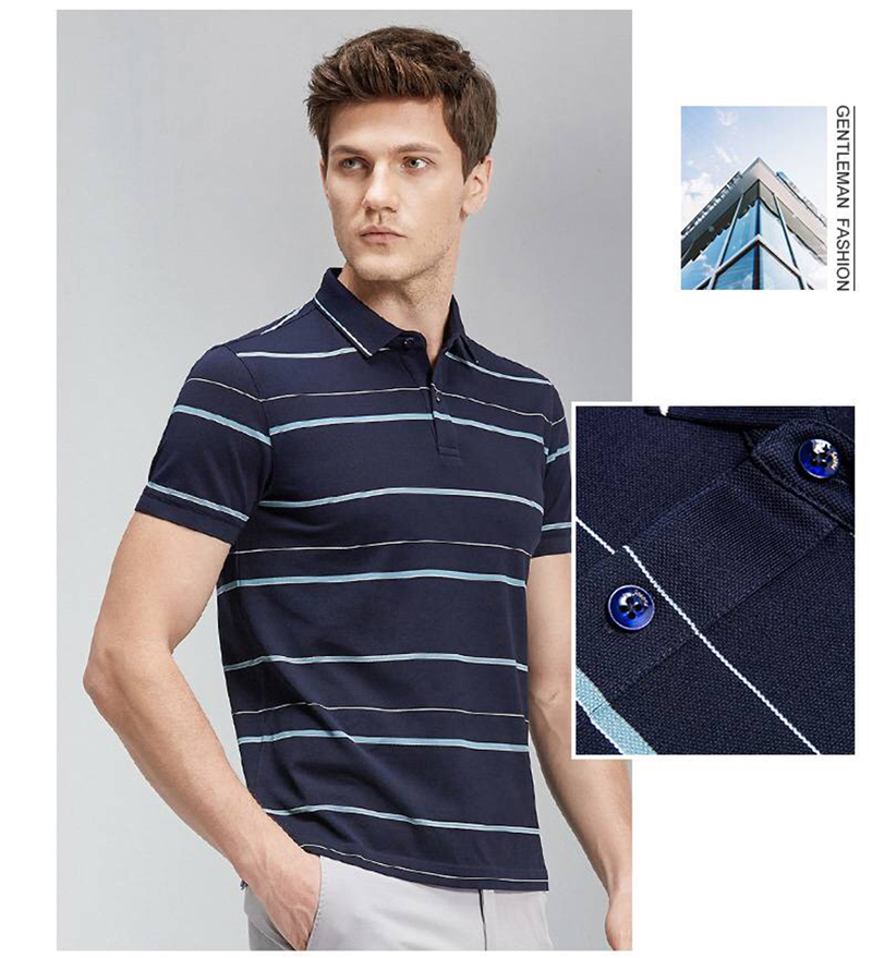 九牧王 夏季深蓝条纹短袖polo衫 jt2023527