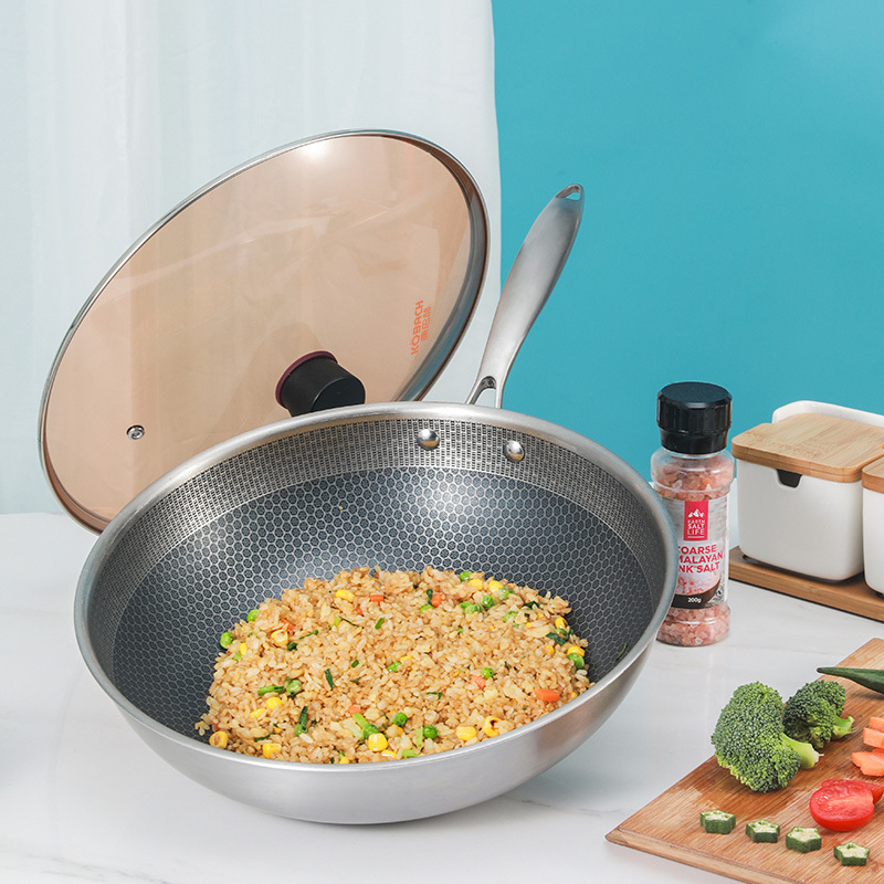 康巴赫304蜂窝不锈钢不粘炒锅精英款32cm