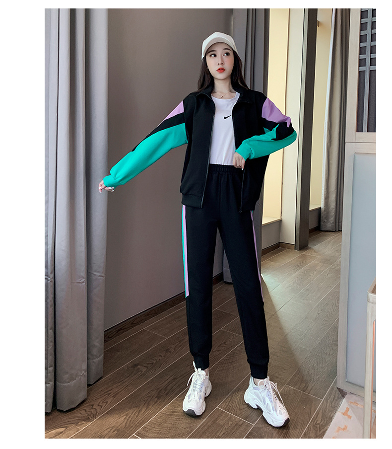 梵诗町 上衣裤子两件套女装长袖外套长裤束脚裤松紧腰秋冬季运动休闲