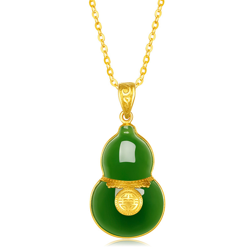周六福 zhou liu fu足金镶和田碧玉葫芦吊坠(不含链)