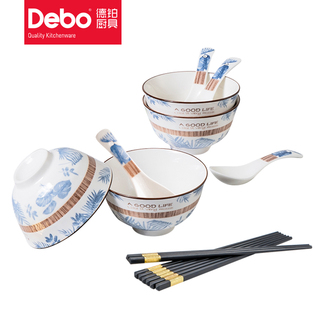Debo德铂卡梅拉餐具套装家用陶瓷碗筷勺子套装12件