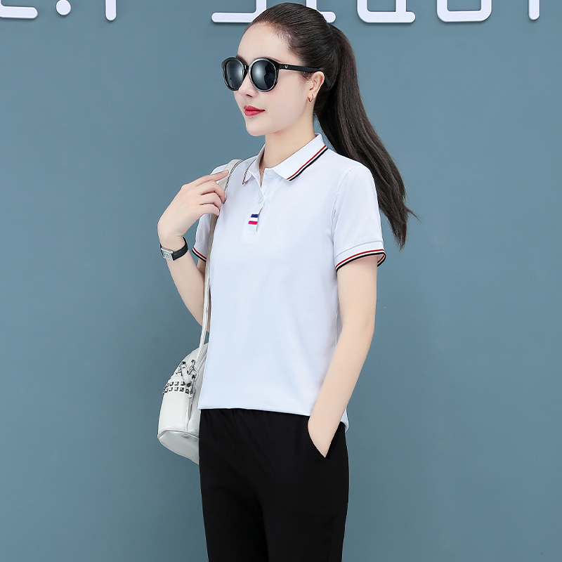 梵诗町夏季polo衫女t恤短袖棉质女装潮流t恤女时尚印花f上衣zy8586