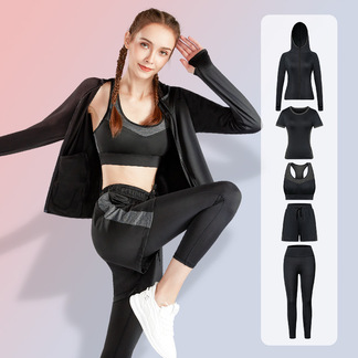 绯素2022新款瑜伽套装女休闲宽松跑步健身运动服长袖外套五件套-031A0236