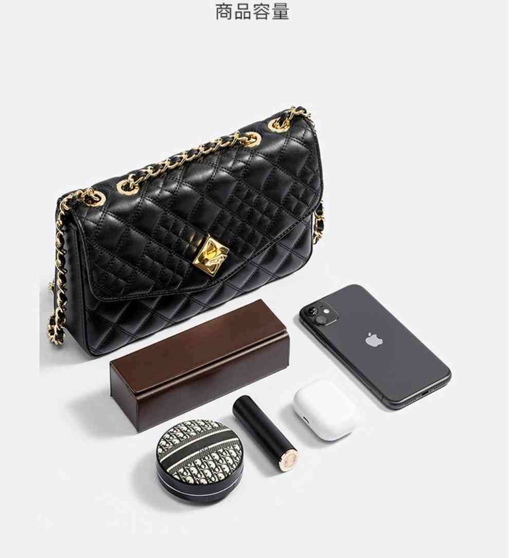 菲安妮fion2021新款菱格链条小方包黑色斜挎女包