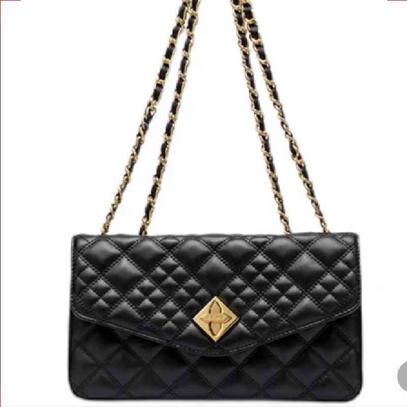 菲安妮fion2021新款菱格链条小方包黑色斜挎女包